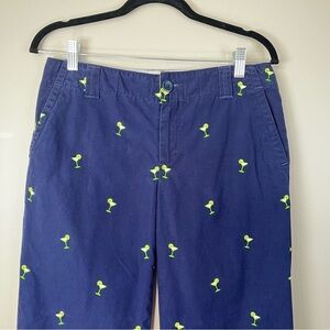 Lilly Pulitzer Womens 6 Blue Capris Embroidered Lime Margaritas Cotton Vacation